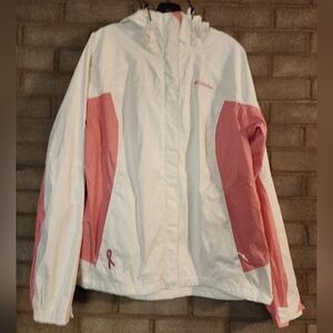 Columbia Pink/White Windbreaker Jacket Ft. Breast Cancer Awareness Ribbon